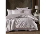 Pościel z satyny bawełnianej Jacquard 160x200+2/70x80/ Arata 1 Luxury jasny beż liście palmy